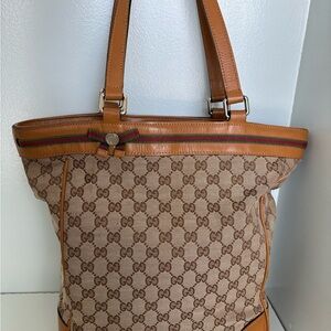 Gucci Tan and Brown Leather Trim Tote